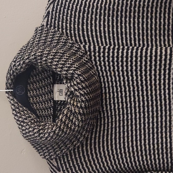 CABI S Fergie Turtleneck B/W Striped LS Split Hem Cotton Longline Sweater - Picture 5 of 12